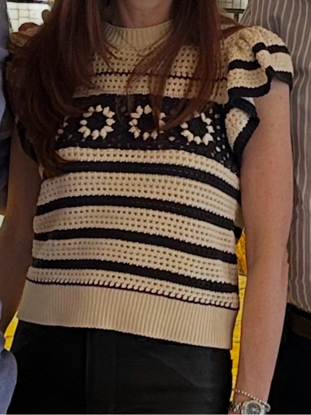 Rails Cream and Black Crochet Sweater. Size small.
